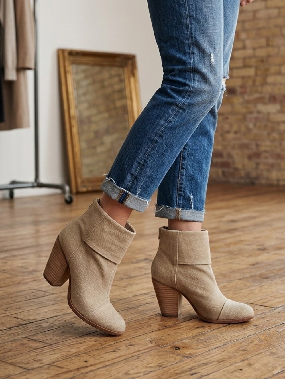 Rag & Bone Newbury Natural Canvas Heeled Ankle Boots